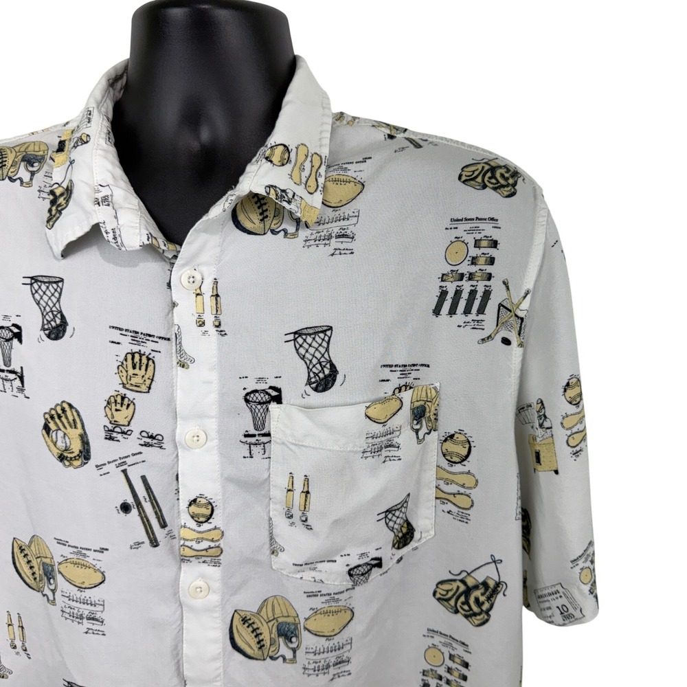 Balls Beachwear Mens XXL White Sports Patent Print Viscose Button Up‎ Shirt